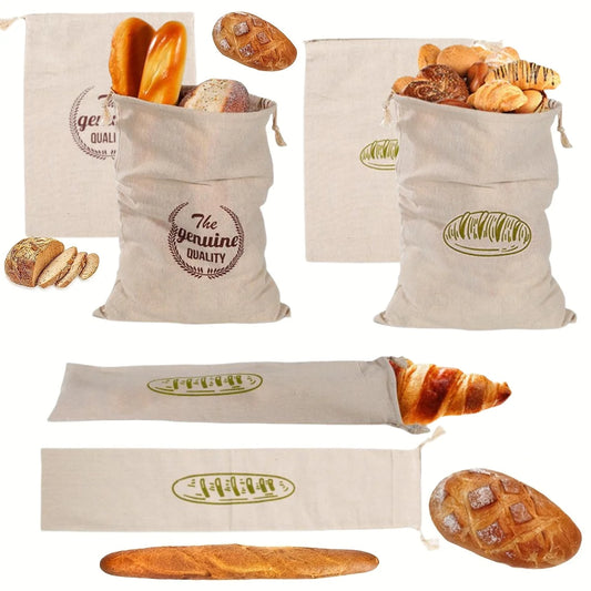 1/6pcs Reusable Linen Bread Bag Baking Storage Container for Toast Unbleached Preservation Bag with Drawstring Kitchen Organizer - AMULET RING STORE