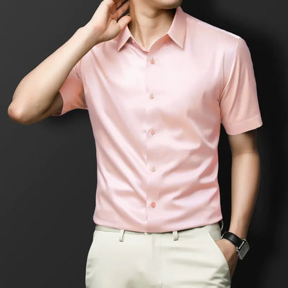 Anti-Wrinkle Men's Dress Shirt - Short Sleeve Business