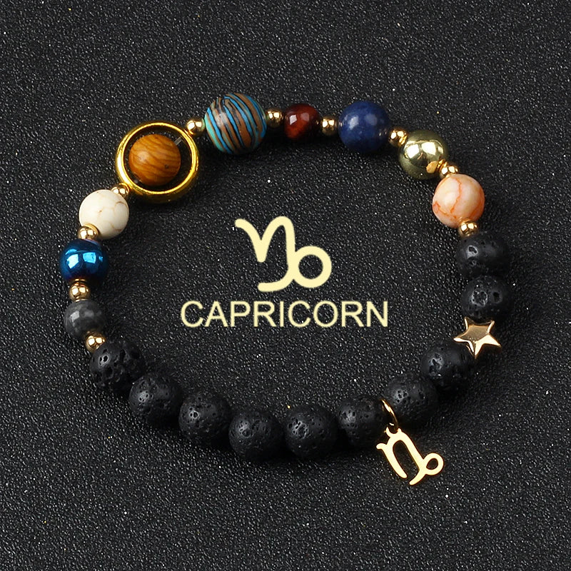 Universe Galaxy Eight Planets 12 Constellation Bracelets for Women Natural Stone Solar System Bracelets Libra Virgo Leo Jewelry