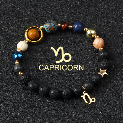 Universe Galaxy Eight Planets 12 Constellation Bracelets for Women Natural Stone Solar System Bracelets Libra Virgo Leo Jewelry
