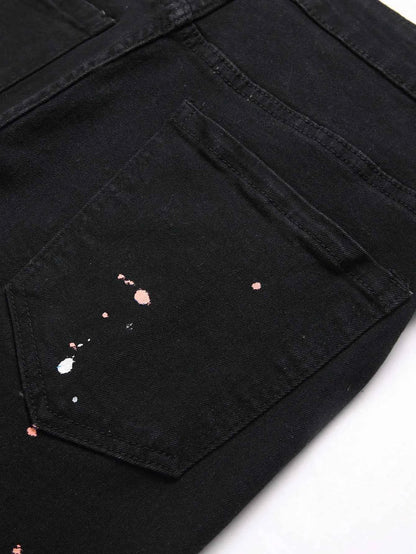 Men y2k Stretchy Skinny Denim Jeans For Men Casual pants Ripped Patchwork Hole Slim Fit Denim Hip Hop Black Straight Trousers