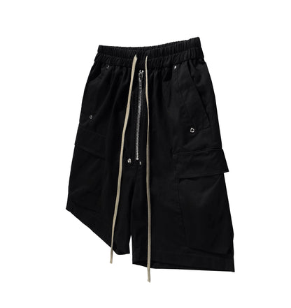 Mauroicardi Spring Summer Cool Handsome Hard Black Cargo Shorts for Men High Waist Drawstring Short Straight Pants Clothes 2025