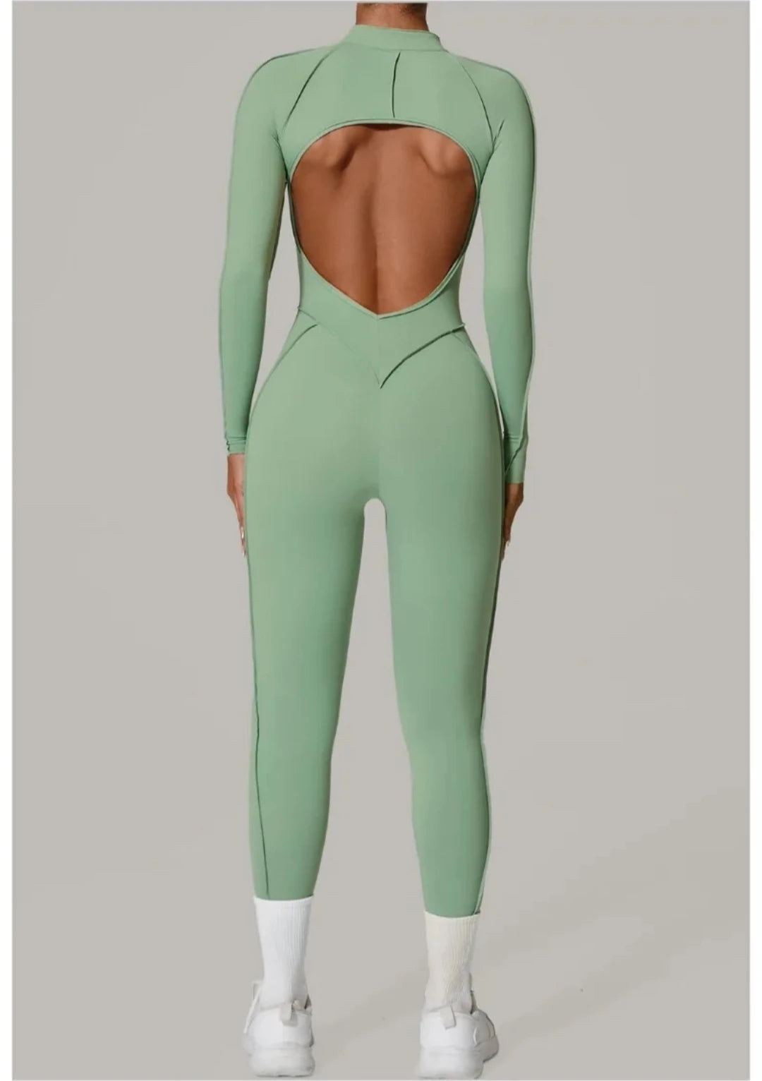 Seamless Yoga Jumpsuit Sports Fitness Backless Tight Zipper Long-sleeved One-Piece Workout Clothes Gym Leggings Sportswear