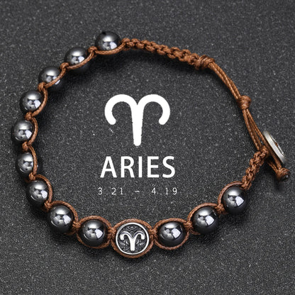 12 Zodiac Signs Natural Stone Bracelets Leo Capricorn Taurus Cancer Bracelets Women Men Couple Friendship Jewelry Gift Bracelets