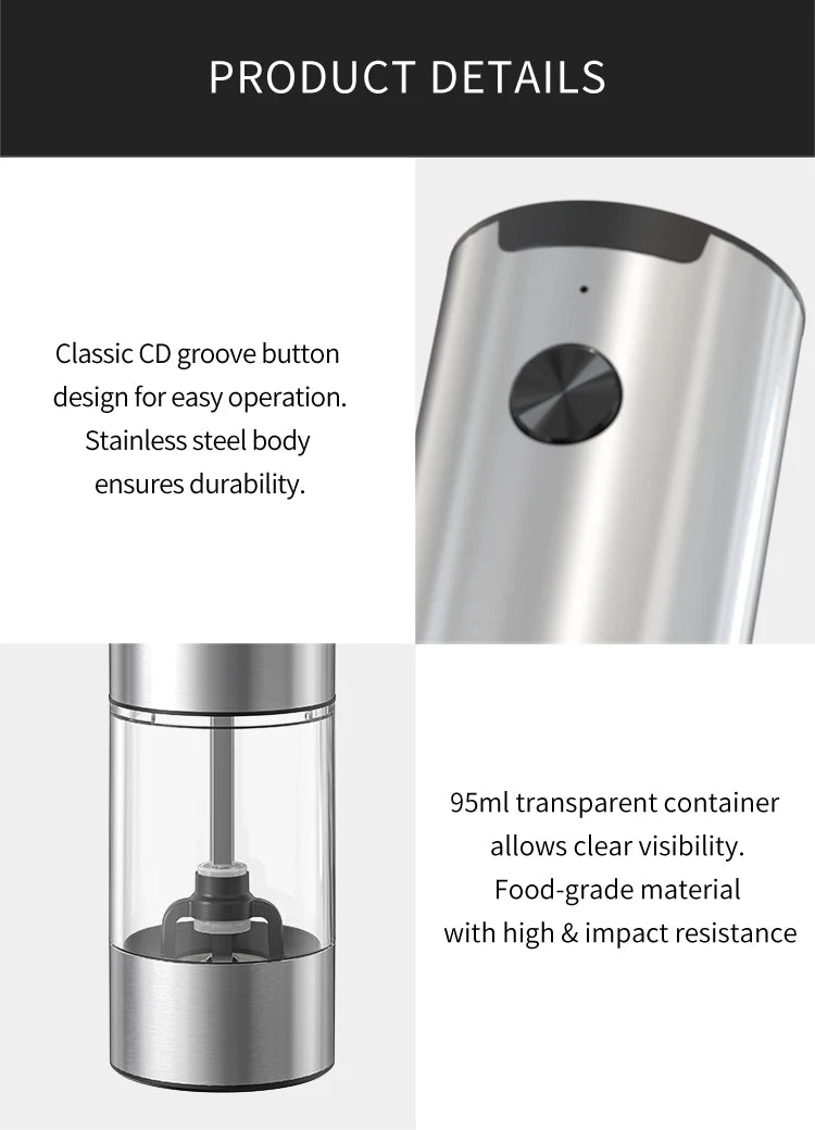 Electric Salt And Pepper Grinder With Adjustable Coarseness Refillable Mills Battery Powered Pepper Grinder Kitchen Gadget Tool - AMULET RING STORE