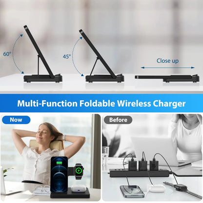 Magnetic Wireless Charger Fast 18W Adapter QC3.0 Certified Foldable Sleep-Friendly iPhone11-15 XS 8 Plus Samsung Galaxy iWatch