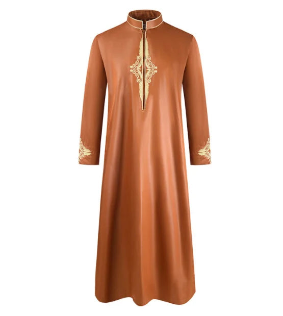 Men's Long Sleeved Dubai Türkiye India Loose Islamic Collar Dress Jubba Thobe Ramadan Muslim Abaya Gown Solid House