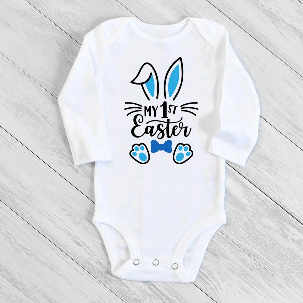 My First Easter Baby Bodysuit Easter Party Infant Outfit Cute Bunny Printed Newborn Long Sleeve Romper Holiday Toddler Jumpsuit - AMULET RING STORE