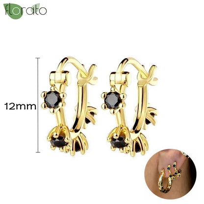 925 Sterling Silver Needle Fashion Round Pendant Small Earrings Luxury Gold Hoop Earrings for Women Premium Black Jewelry Gifts - AMULET RING STORE