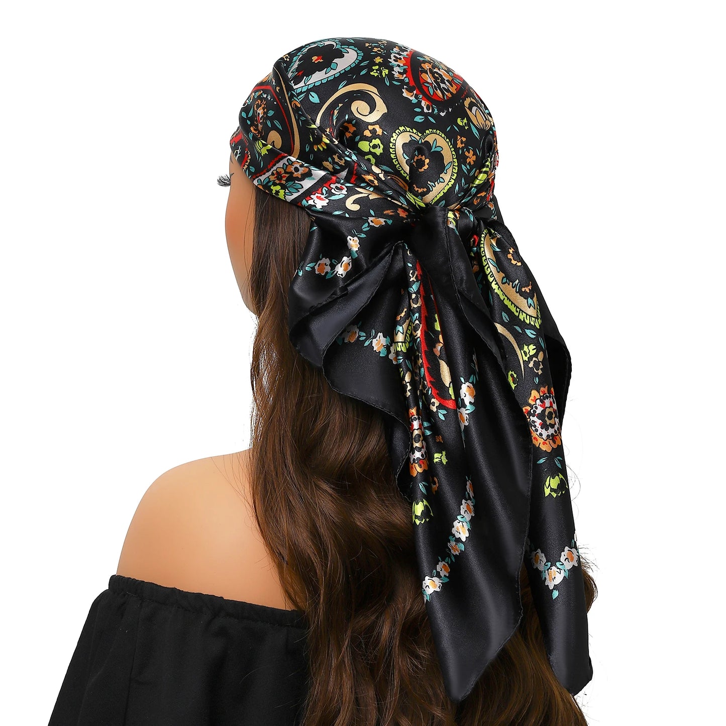Head Scarf Women Luxury Brand Square 90*90cm Silk Foulard Satin Bandana Cheveux Soft Neckerchief Hijab Hair Scarves For Ladies - AMULET RING STORE