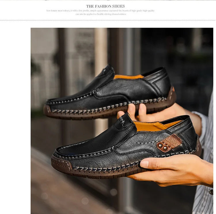 New Handmade Leather Men Shoes Casual Comfortable Men Loafers Slip On Leather Shoes Men Flats Hot Sale Outdoor  Walking Shoes