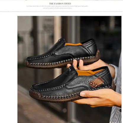 New Handmade Leather Men Shoes Casual Comfortable Men Loafers Slip On Leather Shoes Men Flats Hot Sale Outdoor  Walking Shoes