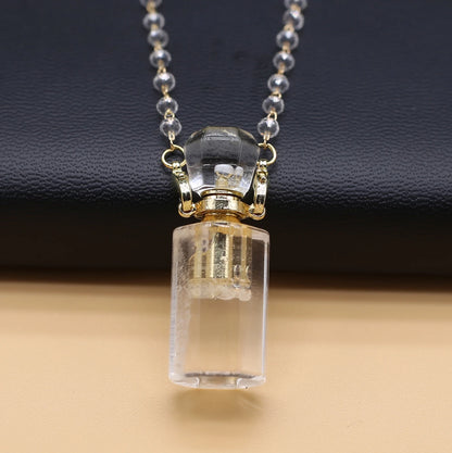 Natural Clear Quartz Stone Essential Oil Diffuser Pendant Stone Bead Chain Perfume Bottle Pendant Necklace Women Jewelry Party - AMULET RING STORE