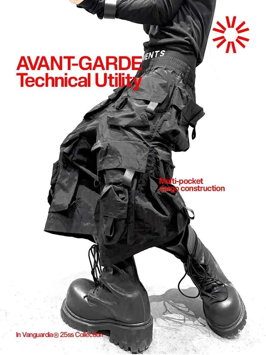 Mauroicardi Spring Summer Cool Handsome Thin Black Nylon Cargo Shorts for Men with Many Pockets Luxury Emo Techwear Clothes 2025