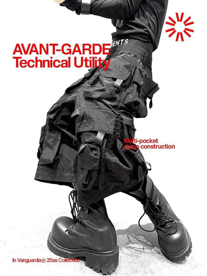 Mauroicardi Spring Summer Cool Handsome Thin Black Nylon Cargo Shorts for Men with Many Pockets Luxury Emo Techwear Clothes 2025