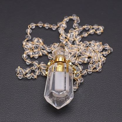 Natural Clear Quartz Stone Essential Oil Diffuser Pendant Stone Bead Chain Perfume Bottle Pendant Necklace Women Jewelry Party - AMULET RING STORE