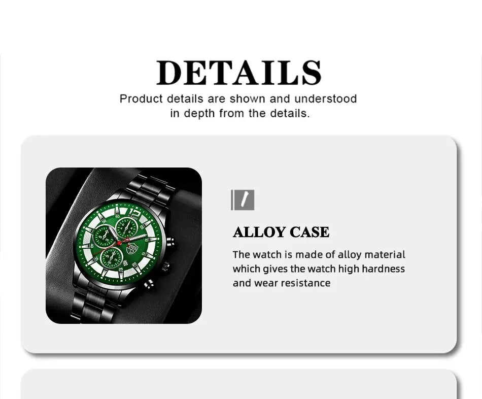 Fashion Men Stainless Steel Watch Luxury Calendar Quartz Wrist Watch Mens Business Watches for Man Luminous Clock - AMULET RING STORE
