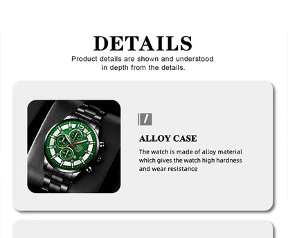Fashion Men Stainless Steel Watch Luxury Calendar Quartz Wrist Watch Mens Business Watches for Man Luminous Clock - AMULET RING STORE