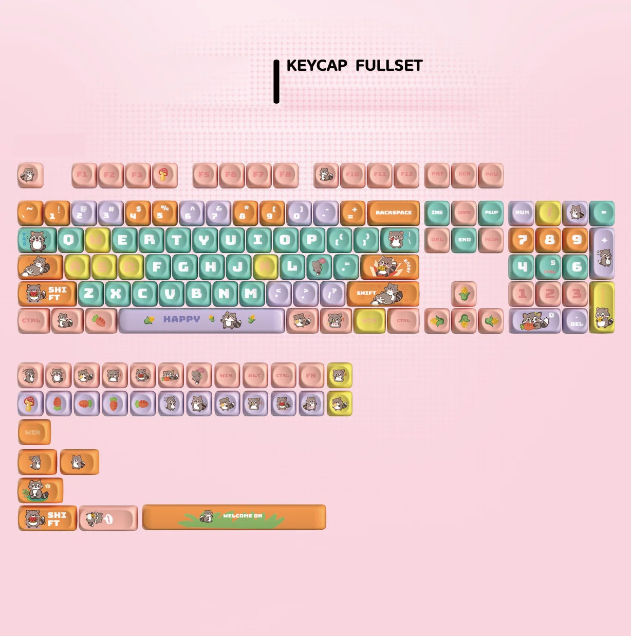 134 Keys Pink Cat  MOA Profile PBT Keycaps Customs Dye Sub Key caps for 61/87/104 Cherry MX Switch Gaming Mechanical Keyboard