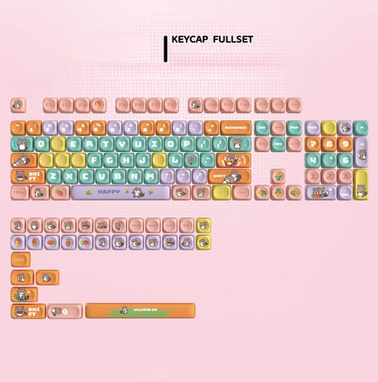 134 Keys Pink Cat  MOA Profile PBT Keycaps Customs Dye Sub Key caps for 61/87/104 Cherry MX Switch Gaming Mechanical Keyboard