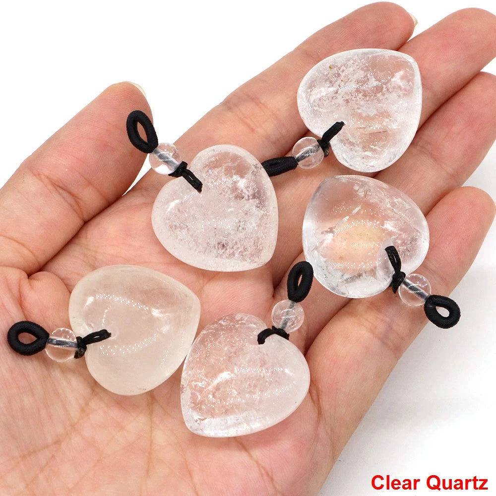 24mm Heart Shape Pendants Natural Stone Healing Crystal Quartz Tiger Eye Energy Gemstones for Jewelry Making DIY Necklace Gifts
