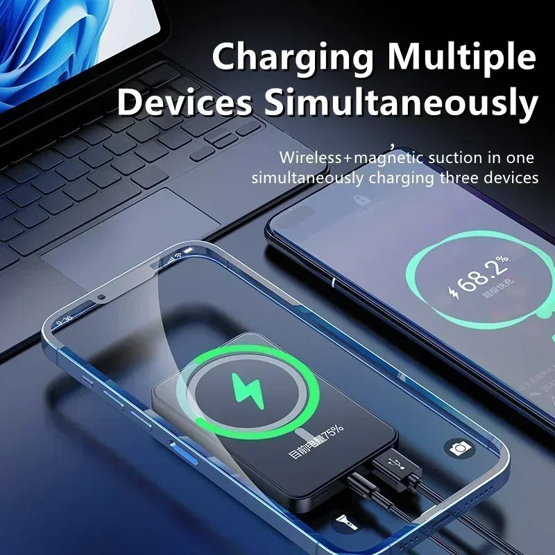 30000mAh MagSafe Power Bank - 15W Magnetic Wireless Charger with PD Fast Charge for iPhone 15/14/13 (Qi-Certified for Android) - AMULET RING STORE