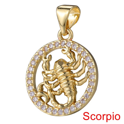 Juya DIY Imitation Pearl Shell 18K Gold Plated 12 Zodiac Charms For Handmade Fashion Birthstone Season Pendants Jewelry Making