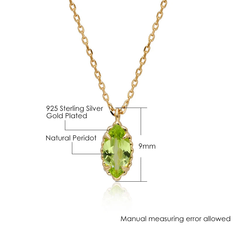 LAMOON Natrual Peridot Necklace For Women Gemstone Pendant 925 Sterling Silver Gold Plated Fine Jewelry August Birthstone Gift