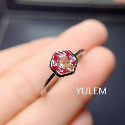 YULEM Hot Selling 6x6mm Hexagon Alexandrite Ring 925 Sterling Silver Adjustble Engagment Rings For Women Anniversary Gift