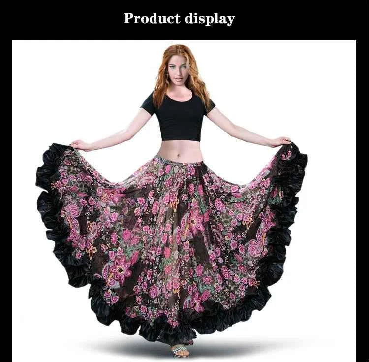 Spanish Belly Dance Skirt Dress New 360 Degree Big Swing Dance Skirt Opening Dance Oriental Dance Skirt Gypsie Tribal Long Skirt