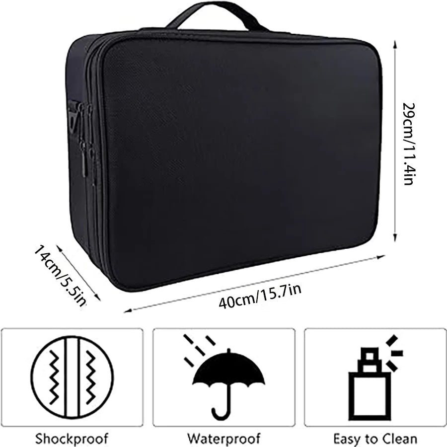 Large capacity travel makeup case, portable artist organizer with adjustable dividers and shoulder strap for toiletries jewelry - AMULET RING STORE