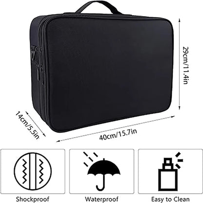 Large capacity travel makeup case, portable artist organizer with adjustable dividers and shoulder strap for toiletries jewelry - AMULET RING STORE