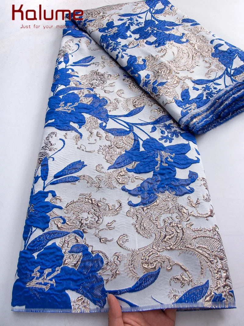 Kalume 2025 African Gilding Jacquard Lace Fabric High Quality Brocade Lace Fabric Ship From U.S. For Sewing Party Dress F4329