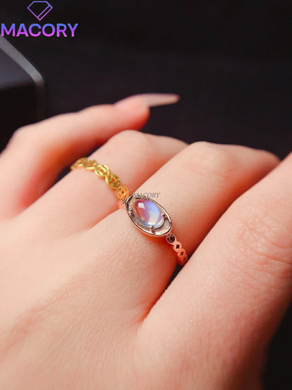 Natural Moonstone S925 Sterling Silver Ladies Ring 5*7mm Exquisite Fashion Jewelry with Certificate Holiday High-end Gifts