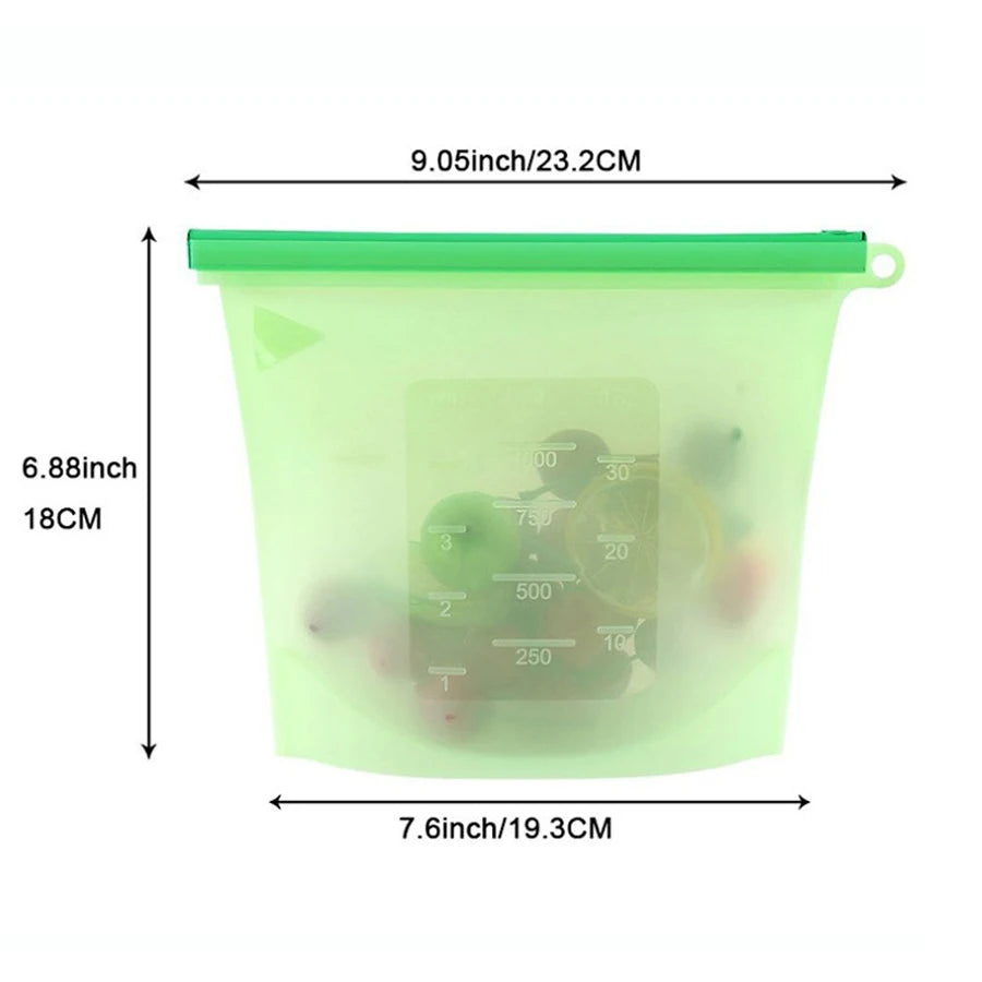 1000ml Reusable Silicone Food Grade Storage Bag Lunch Sandwich Snack Liquid Lunch Fruit Freezer Zip Seal Bags 4 Colors - AMULET RING STORE