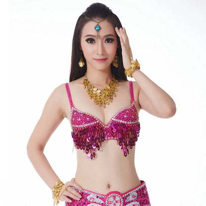 Sexy Women's Beaded Grape Shape Sequins Embellished Chrysanthemum Bra B/ C Cup Belly Dance Underwear Push-up  Dancing Lasdy Top