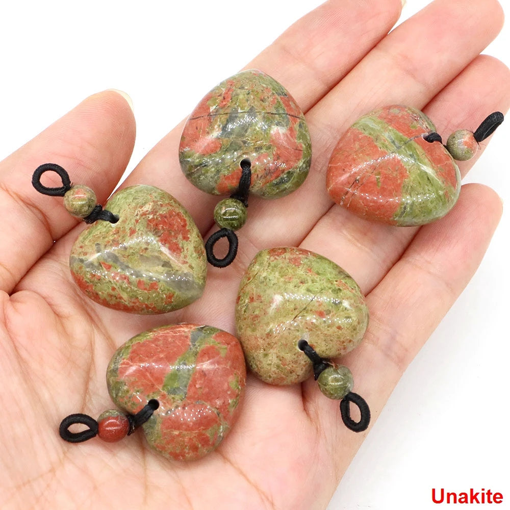 24mm Heart Shape Pendants Natural Stone Healing Crystal Quartz Tiger Eye Energy Gemstones for Jewelry Making DIY Necklace Gifts