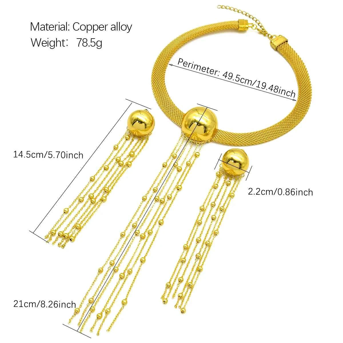 African 24k Gold Color Tassel Long Necklace Set For Women Luxury Charm Party Pendant Dubai Jewelry Sets Accessories Gifts