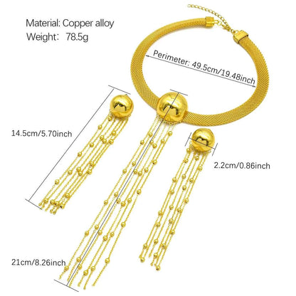 African 24k Gold Color Tassel Long Necklace Set For Women Luxury Charm Party Pendant Dubai Jewelry Sets Accessories Gifts