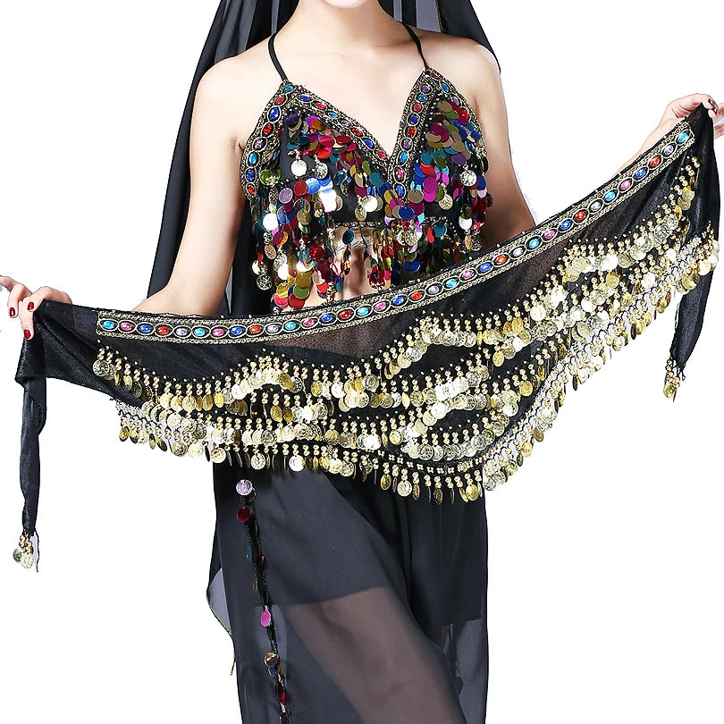 1PC New Style Belly Dance Belt Newest Multi-color Glass Silk Velvet Dancing Belt Scarf Crystal BellyDance Waist Chain Hip Scarf - AMULET RING STORE
