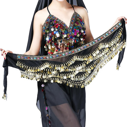 1PC New Style Belly Dance Belt Newest Multi-color Glass Silk Velvet Dancing Belt Scarf Crystal BellyDance Waist Chain Hip Scarf - AMULET RING STORE