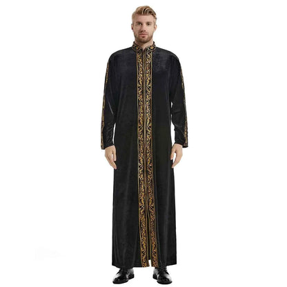 2025  Muslim golden velvet embroidered robe hui thickened embroidered famous thobe for men