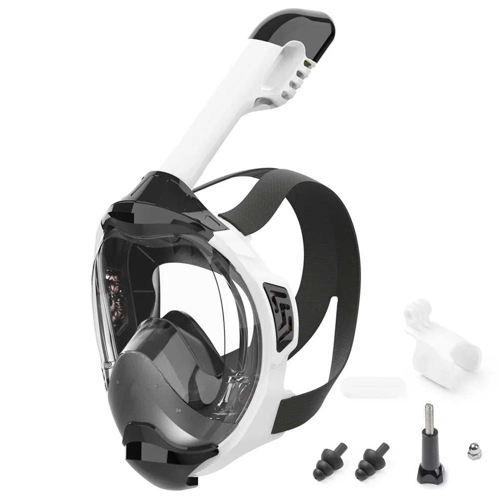 Full Face Snorkel Mask with Latest Dry Top Breathing System Detachable Camera Mount for Adults Panoramic View Anti-Leak Anti-Fog - AMULET RING STORE