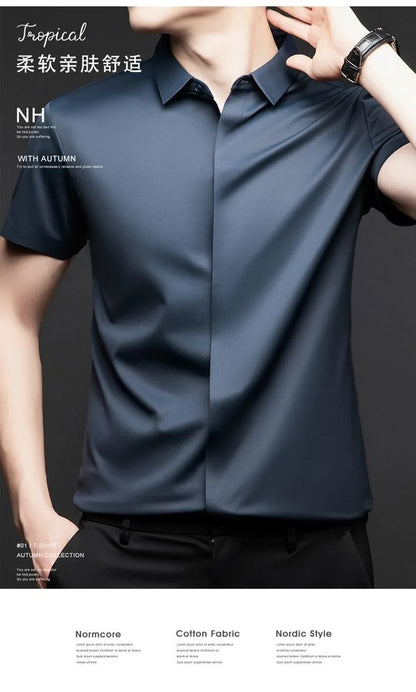 Mulberry Silk Business Dress Shirt - Men's Wrinkle Resistant