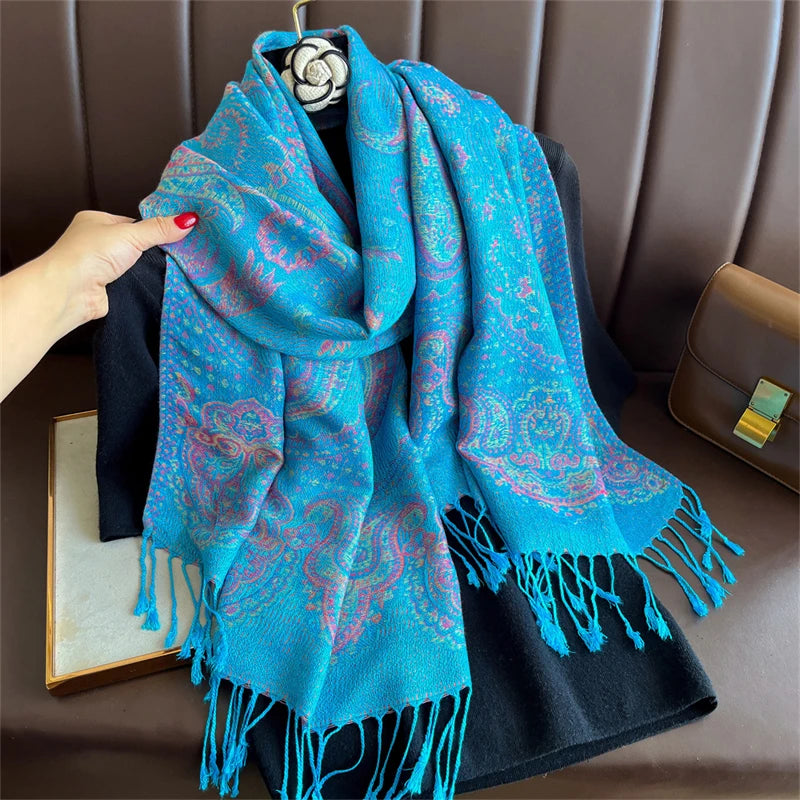 Elegant Ethnic Autumn Cashmere Shawl for Women Jacquard Pashmina Scarves Bufandas De Invierno Mujer Female Foulard Stoles Scarf - AMULET RING STORE