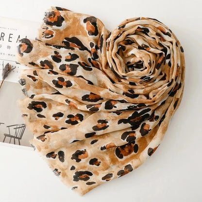 88*180cm Leopard Print Women Viscose Scarf Summer Beach Shawl Cotton Linen Feeling Tassel Pashmina Muslim Hijab Wrap Lady