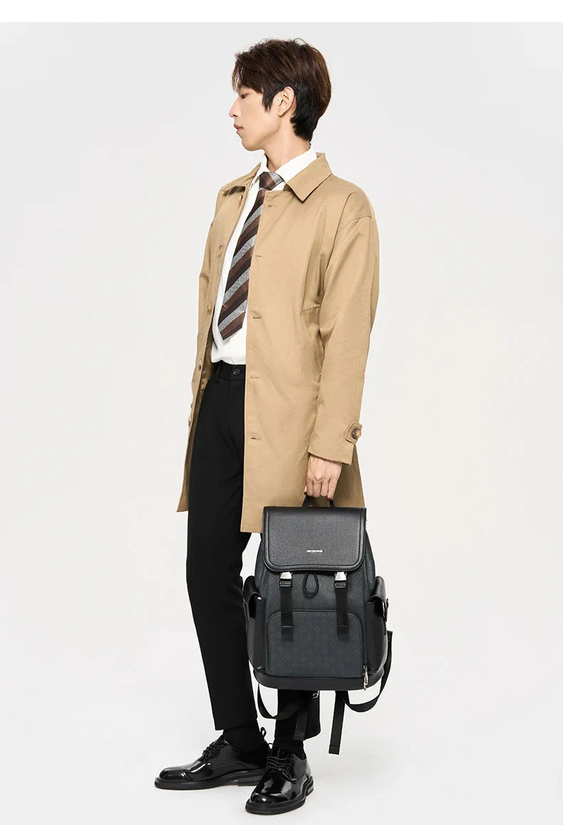 Septwolves Stylish Man Printed Leather Travel Backpack High Qualit Business Work Commuting Flip Print Monogram Laptop Backpack