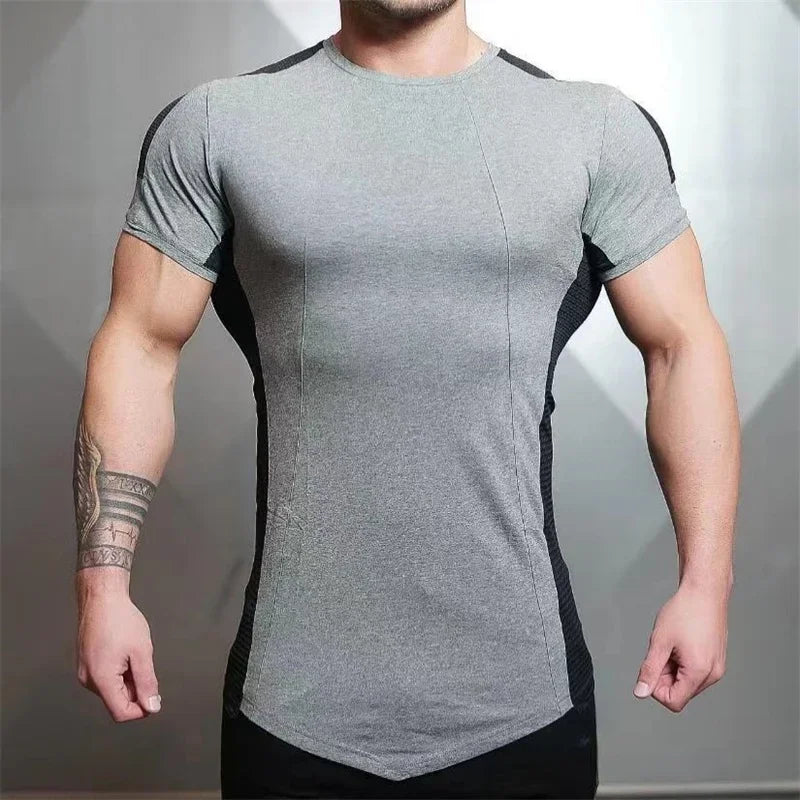 2025 Male Fitness T-shirt Summer Men's Athleisure Workout short sleeve T-shirt Compress quick-dry Men T-shirt Gym Sports Tops - AMULET RING STORE