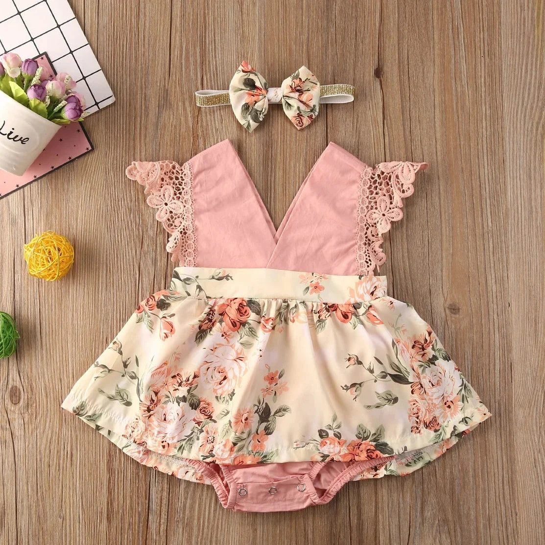 Baby Girl Dress New 2-piece Red Flower Baby Clothing Newborn Girl Lace Dress Princess Skirt Clothing 0-24M Princess Dress - AMULET RING STORE