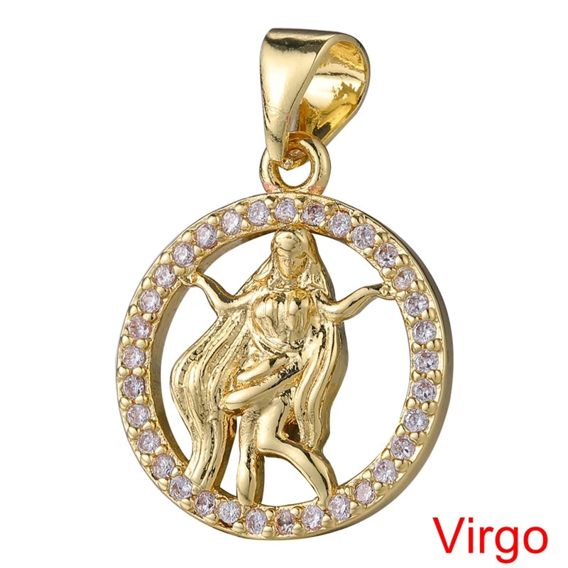 Juya DIY Imitation Pearl Shell 18K Gold Plated 12 Zodiac Charms For Handmade Fashion Birthstone Season Pendants Jewelry Making